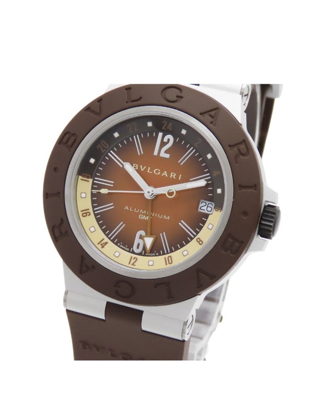 Bvlgari Aluminum Brown Titanium Rubber GMT Fender Watch Automatic